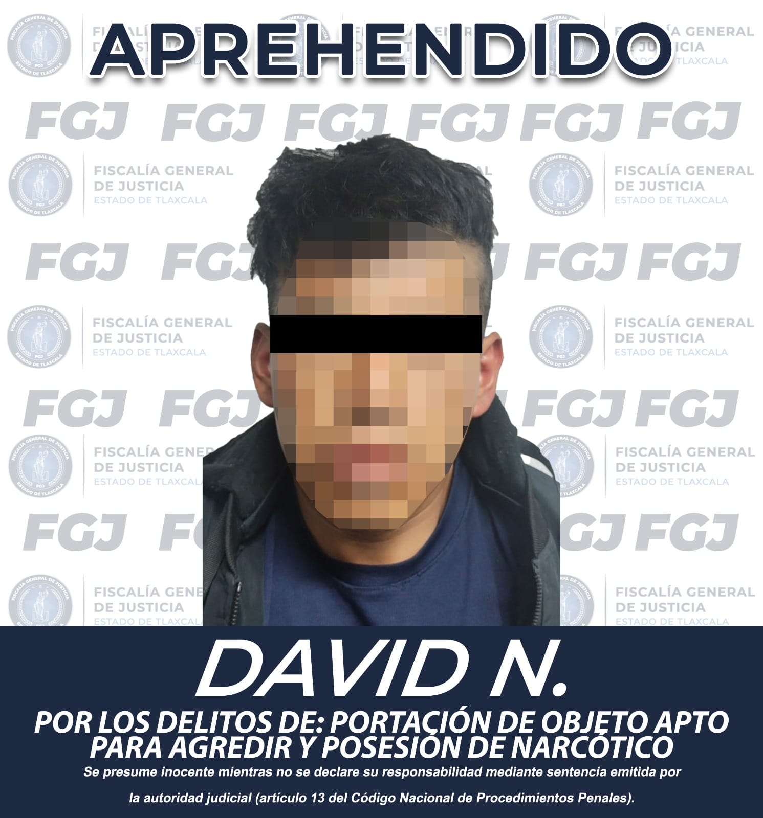 Asegura FGJE a un hombre por portación de objeto apto para agredir y posesión de narcótico